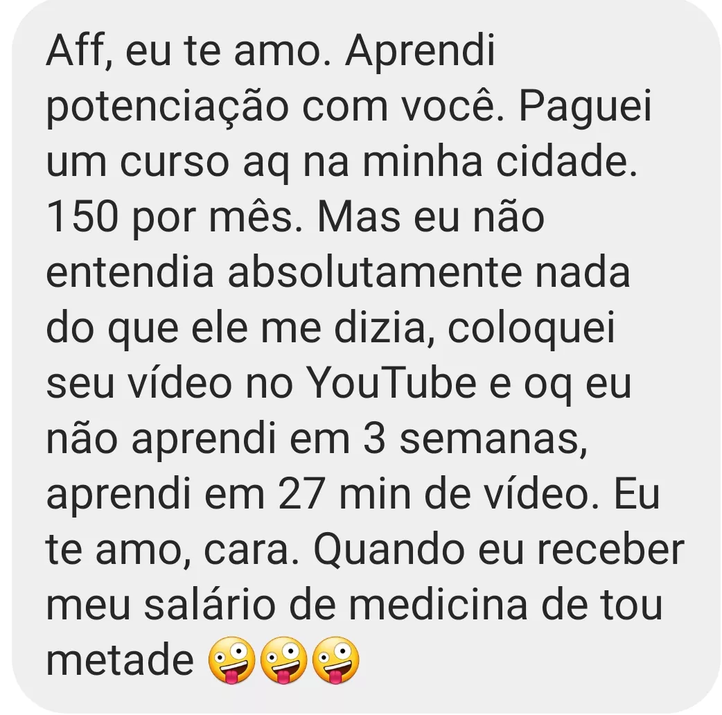 Mensagem de aluno enviada pelo Instagram elogiando o curso