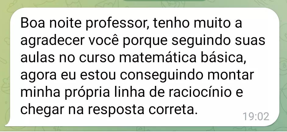 Depoimento de aluno no Telegram sobre a didática das aulas