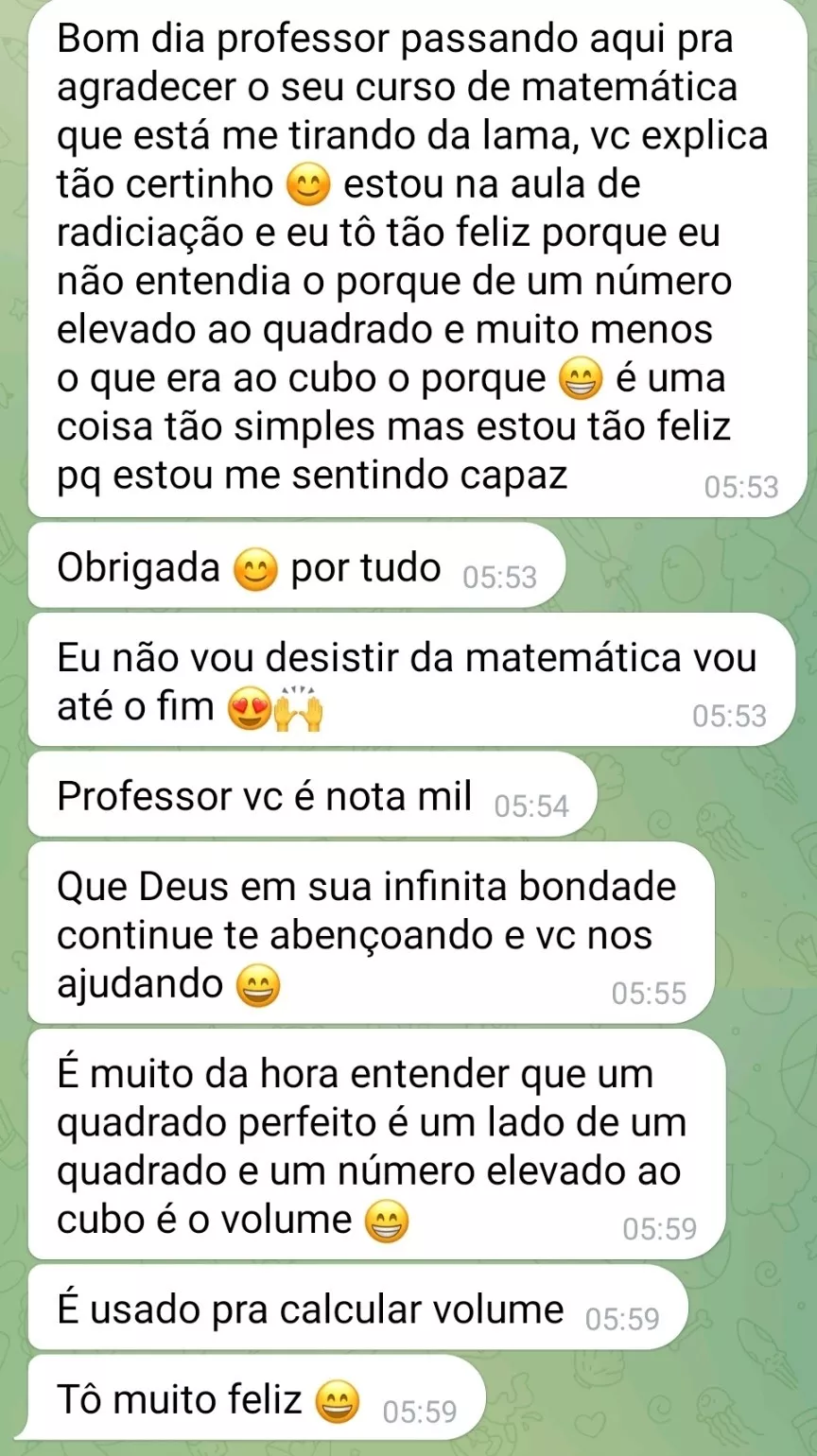 Print de conversa de aluno relatando resultado após o curso